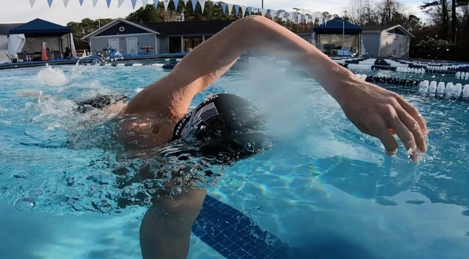 Visually impaired swimmer training for 2024 Paralympic games