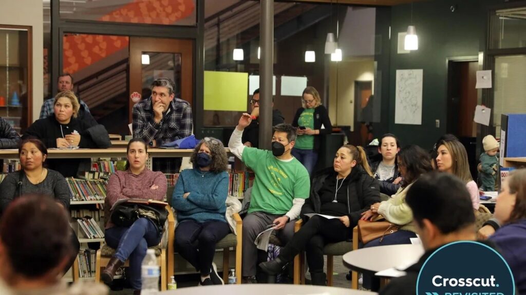 people talking at the library